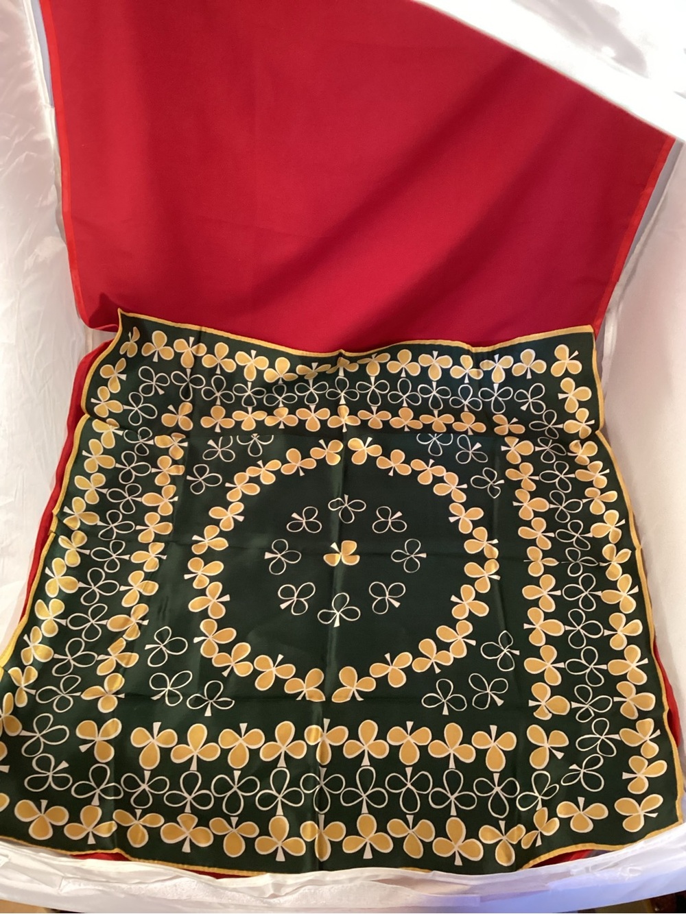 Vintage Yellow and Green Clover Border Acetate Scarf Made in Italy